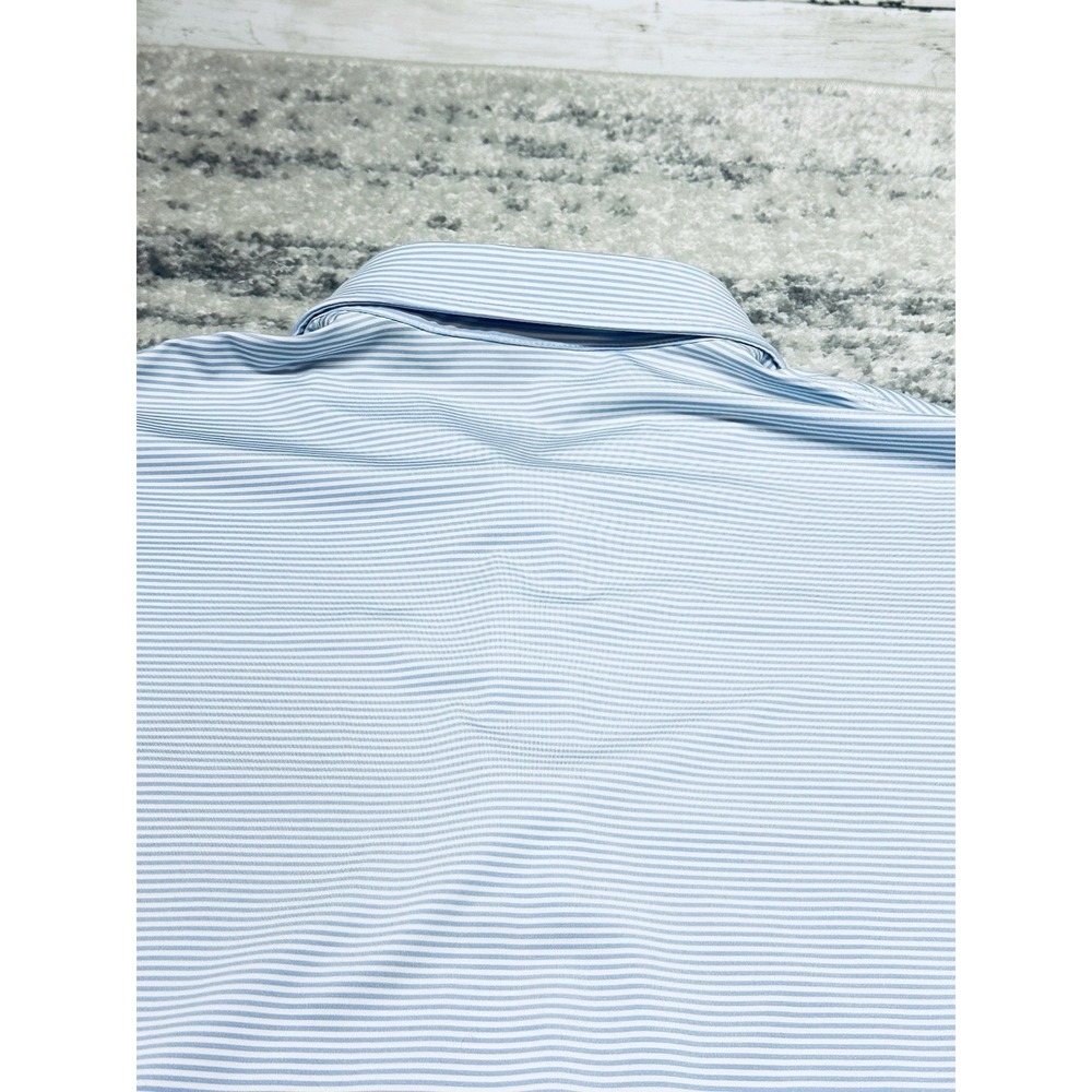 Dunning Polo Shirt Mens Medium Blue Striped Performance Scotland Flower - Picture 10 of 11